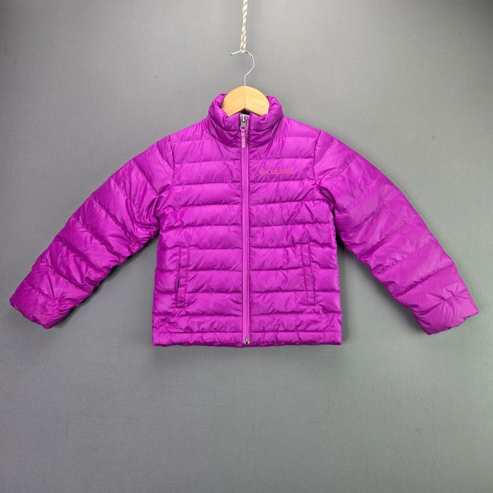 Columbia Puffer Jacket Girls XXS 4/5 Purple Down Filled Quilted Full Zip Coat
